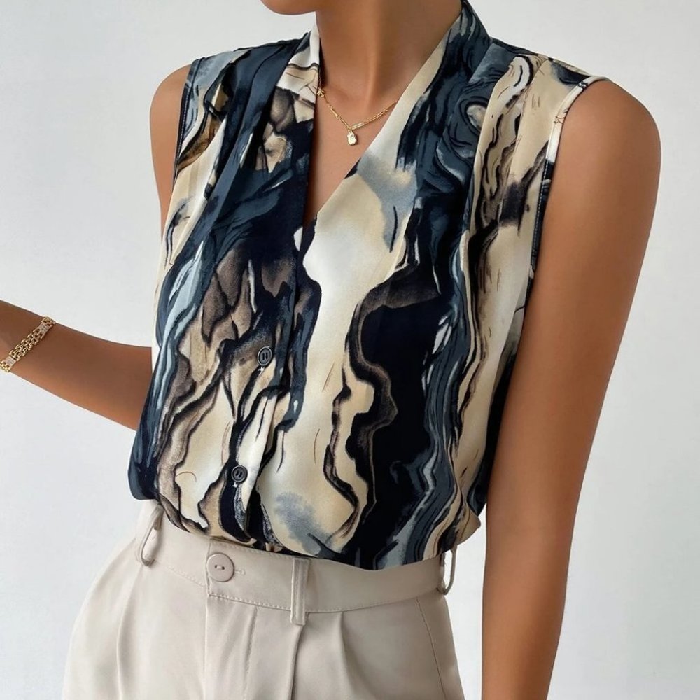 Luxe Marble Print Sleeveless Blouse blue tones - Picture 5 of 5